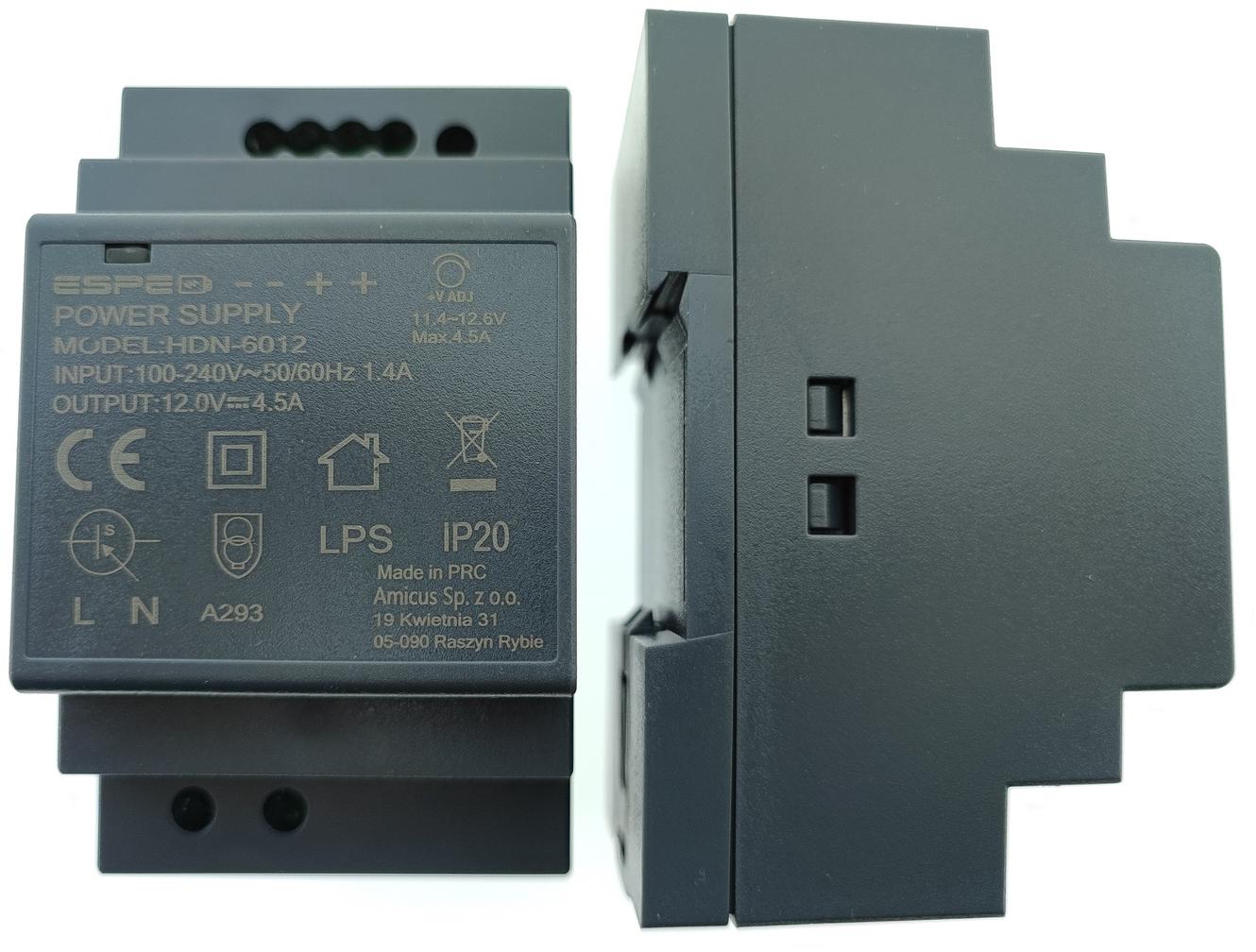 DIN bėgelio ESPE HDN-6012 12V/54W/4.5A JUNGIMO MAITINIMAS aprašymas - Prekės nuotrauka