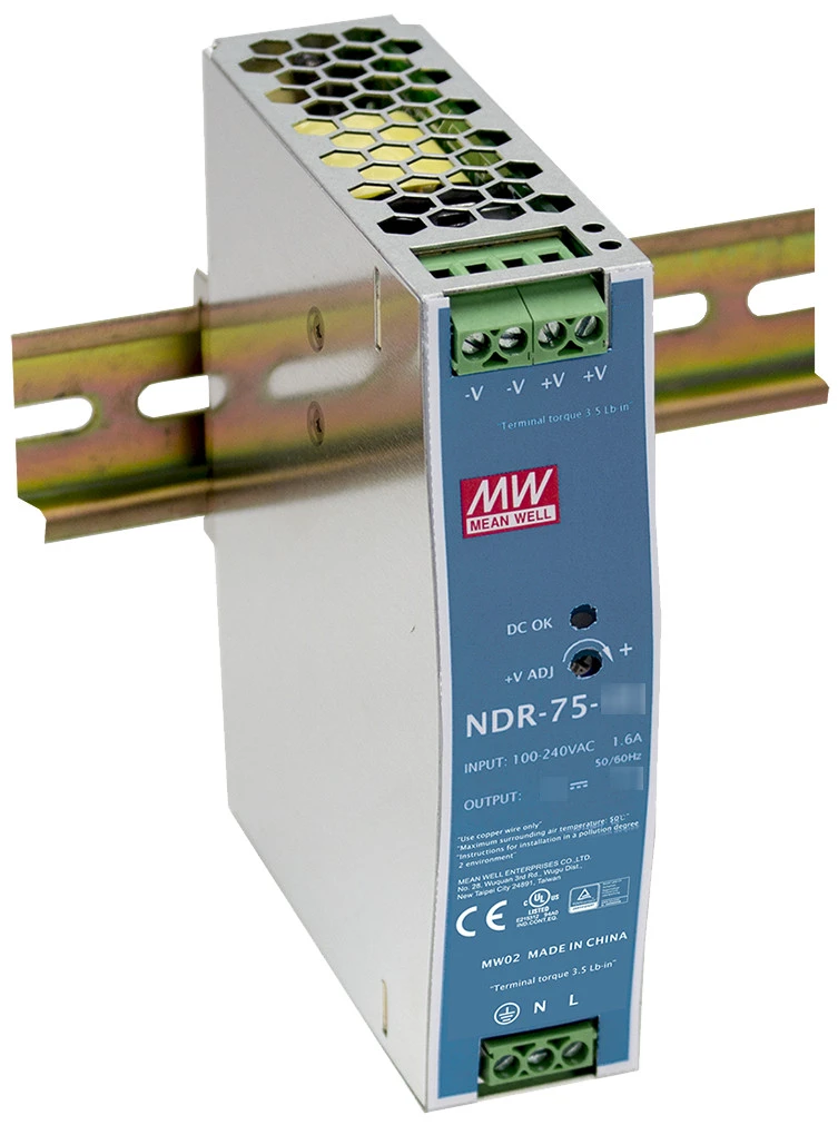 Mean Well IŠJUNGIMO MAITINIMO MAITINIMO DIN bėgelio MEDŽIAGOS NDR-75-48 48V/75W/1.6A aprašymas - Prekės nuotrauka