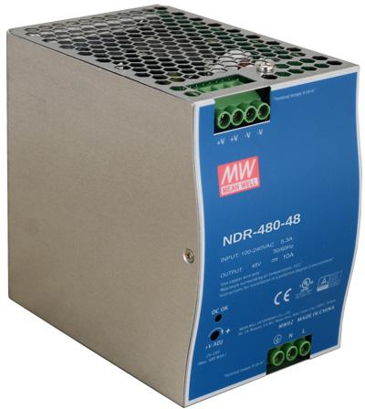 Mean Well IŠJUNGIMO MAITINIMO ŠULINIO DIN bėgelio MEDŽIAGOS NDR-480-48 48V/480W/10A aprašymas - Prekės nuotrauka