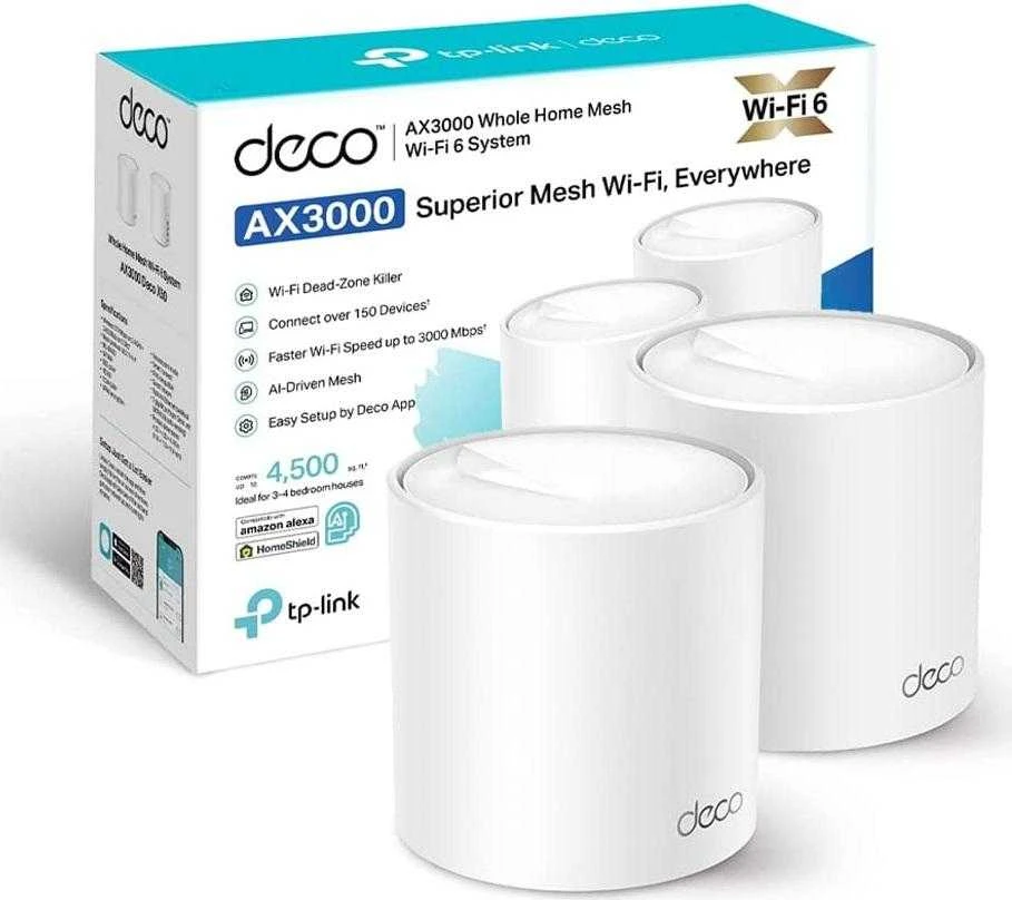 Maršrutizatorius TP-LINK | Visų namų tinklelio „Wi-Fi 6“ sistema | „Deco X50“ (2 vnt. pakuotė) | 802.11ax | 574+2402 Mb/s | Ethernet LAN (RJ-45) jungtys 3 | Tinklo palaikymas: Taip | MU-MiMO: Taip | Ne, mobilusis plačiajuostis ryšys: | Antenos tipas: Vidinė