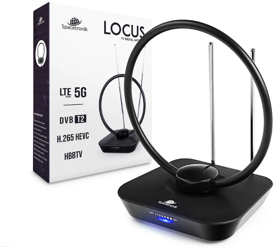 Vidinė DVB-T2 antena „Spacetronik Locus TV“ 45 dB maitinimo šaltinis