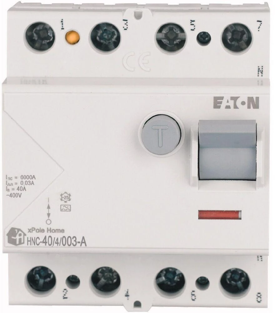 Eaton HNC-40/4/003-A 40A/ 30MA/A DIFFERENTIAL CIRCUIT BREAKER 40A 4P 4M 30MA A 6KA