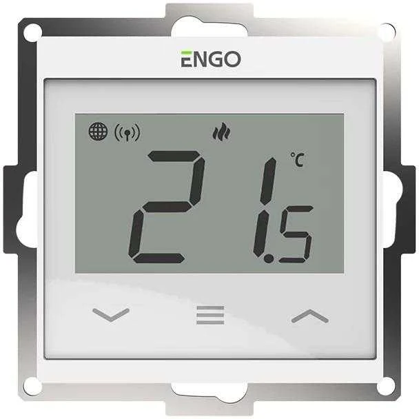 ENGO Controls E55-W temperatūros reguliatorius 55x55 rėmeliui, 230V, baltas, internetinis, Wi-Fi