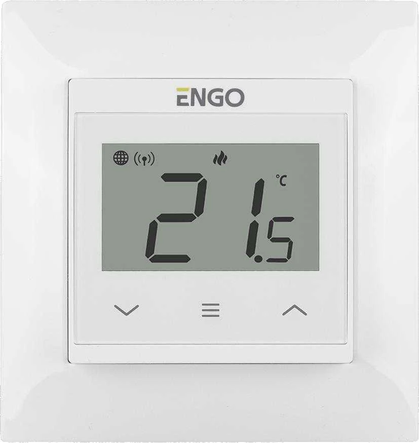 ENGO Controls E55-W temperatūros reguliatorius 55x55 rėmeliui, 230V, baltas, internetinis, Wi-Fi