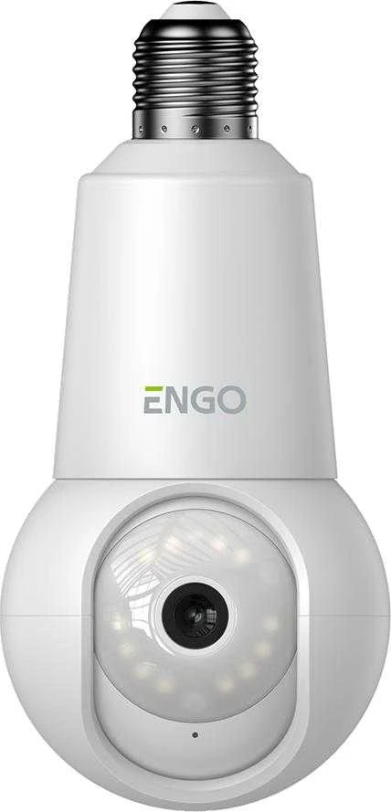 Engo Controls „Engo ECAM-E27“ IP kamera – išmanioji vidaus kamera, „Wi-Fi“, pasukama, E27 sriegis, 4 MPx, dvipusis garsas (mikrofonas ir garsiakalbis), judesio sekimas, „micro SD“ kortelė
