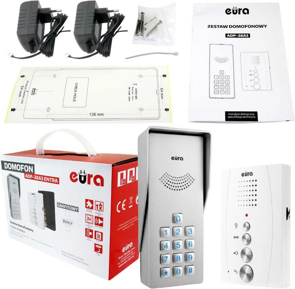 EUA EURA ADP-38A3 ENTRA domofonas baltas