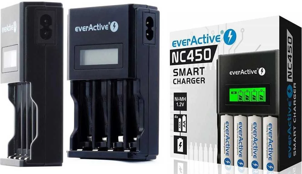 everActive automatinis AA/AAA elementų įkroviklis su LCD ekranu NC-450 Juodas