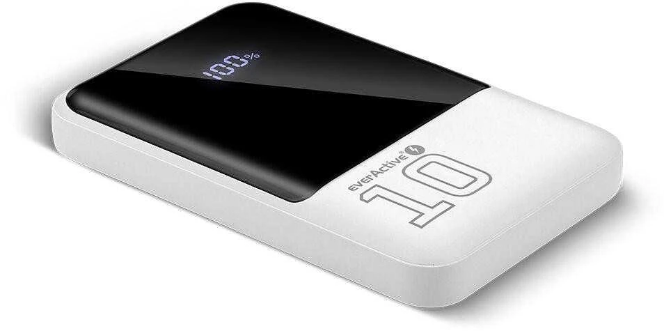 „everactive“ nešiojama įkroviklis 10 000 mAh, 2x USB, 1x USB-C 22,5 W, QC4+, LCD ekranas, baltas