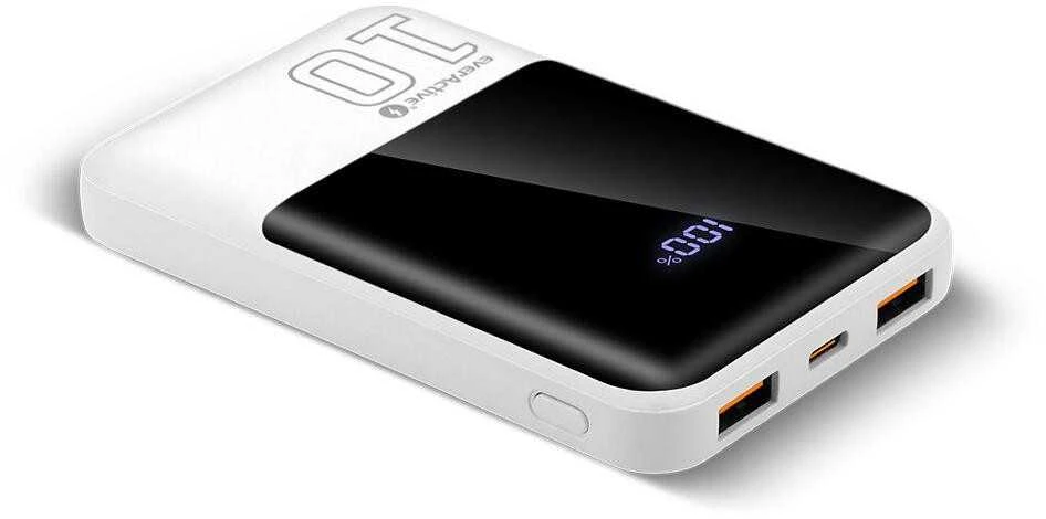 „everactive“ nešiojama įkroviklis 10 000 mAh, 2x USB, 1x USB-C 22,5 W, QC4+, LCD ekranas, baltas