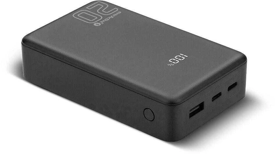 „everactive“ išorinė baterija 20 000 mAh, 1x USB, 2x USB-C, 20 W, QC4+, LCD ekranas, juodas