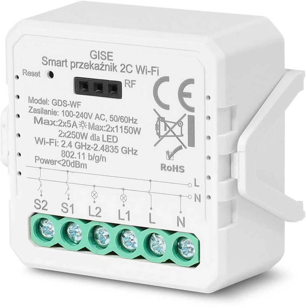 GISE išmanusis dvigubas „WiFi“ relės modulis | Tuya | GDS-WF