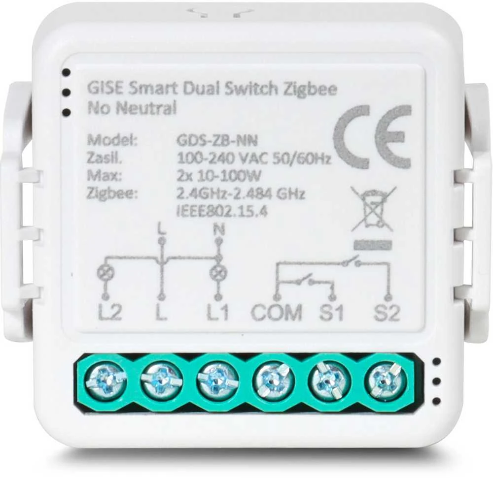 GISE išmanusis dvigubos relės modulis (ne N) Zigbee | Tuya | GDS-ZB-NN