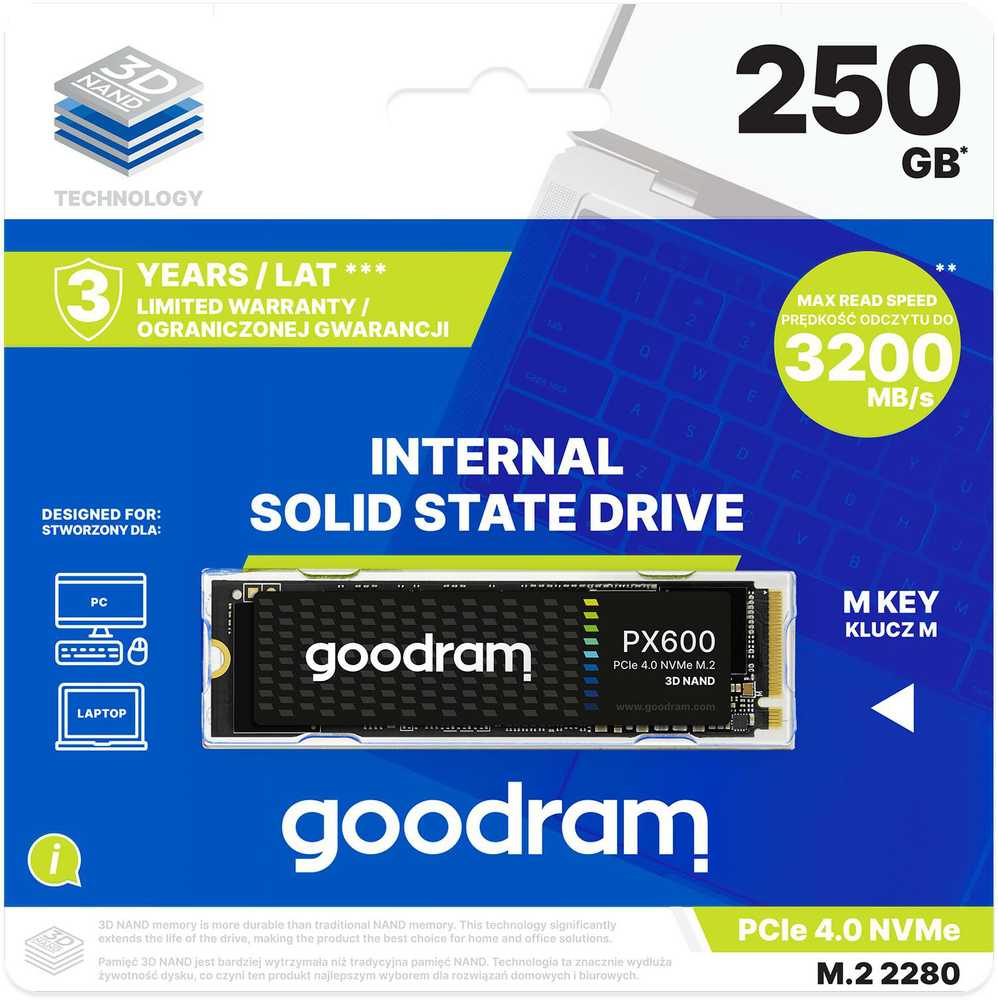 „Goodram SSDPR-PX600-250-80“ vidinis SSD diskas 250 GB M.2 PCI Express 4.0 NVMe 3D NAND