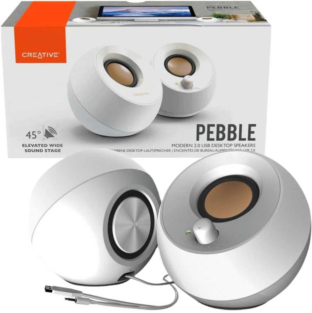 Kompiuterio kolonėlės Garsiakalbių rinkinys kompiuteris Creative Pebble 2.0 51MF1680AA001 (2.0, baltos spalvos)