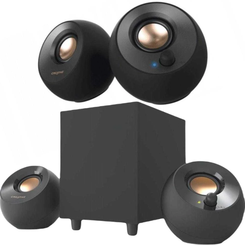 Kompiuterio kolonėlės Creative stalinės kolonėlės 2.1 „Pebble Plus“ su žemųjų dažnių garsiakalbiu, juodas