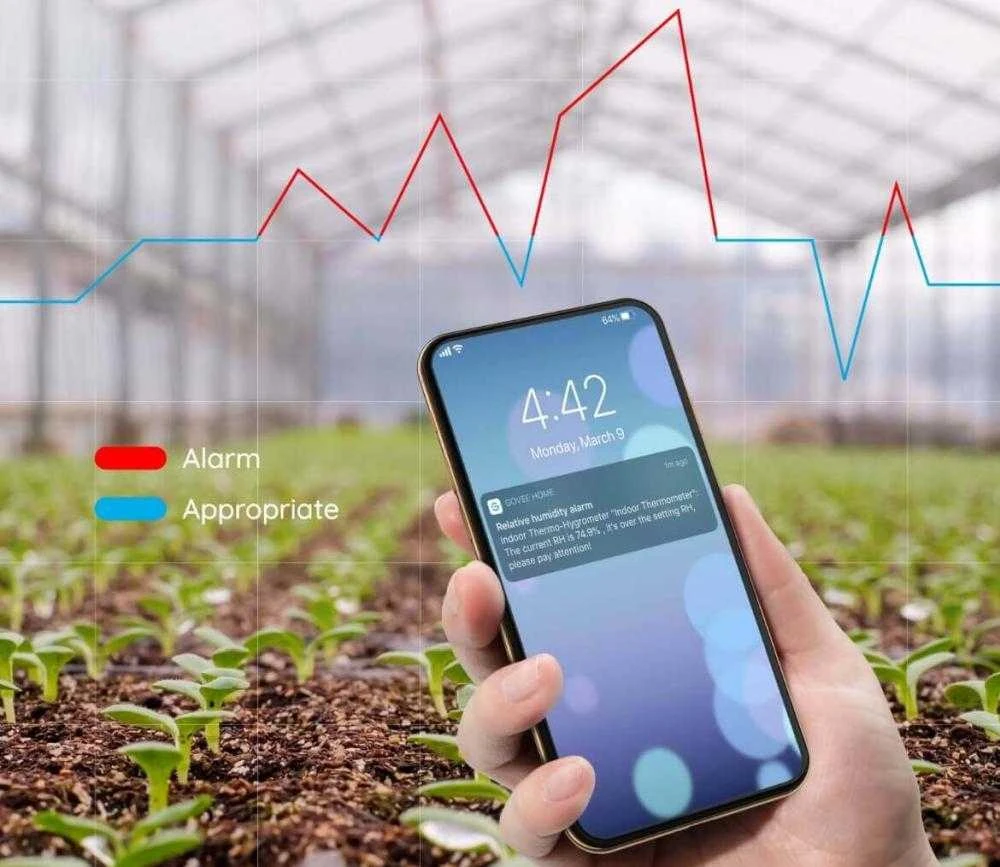 Govee H5075 Bluetooth termometras hidrometras su ekranu
