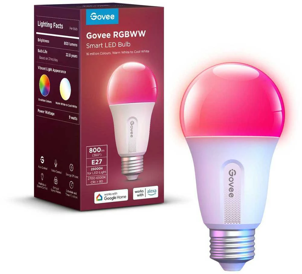 Govee H6008 RGBWW išmanioji 9W LED lemputė E27