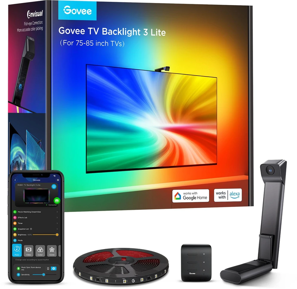 „Govee H6099 TV Backlight 3 Lite“ | LED foninis apšvietimas | 75–85 colių televizoriams, RGBICW, „Wi-Fi“ ir „Bluetooth“