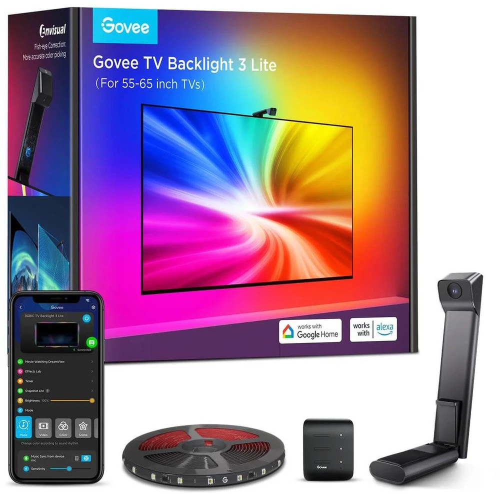 Govee TV apšvietimas 3 lite | LED juostelė | skirtas 55-65 colių televizoriui, Wi-Fi, Bluetooth, RGBIC
