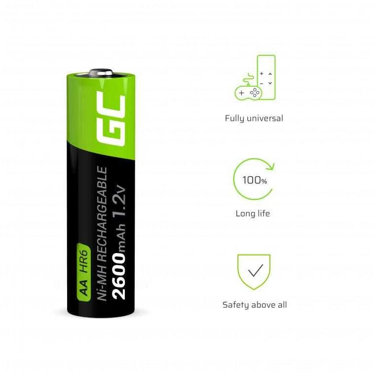 Green Cell AA 2600mAh akumuliatorius su savybių grafikais