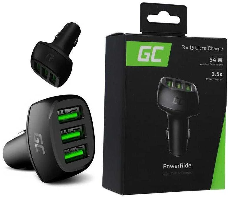Green Cell Žalias Cell GREENCELL PowerRide 54W 3xUSB 18W automobilinis įkroviklis Ultra Charge