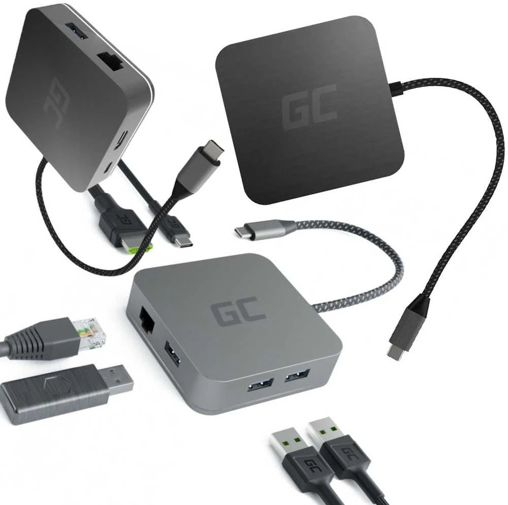 Green Cell Žalias Cell GREENCELL AK61 Žalias Cell HUB2 USB-C, 3x USB 3.0 RJ45 1Gbps HDMI 4K, DEX Nintendo Switch Apple