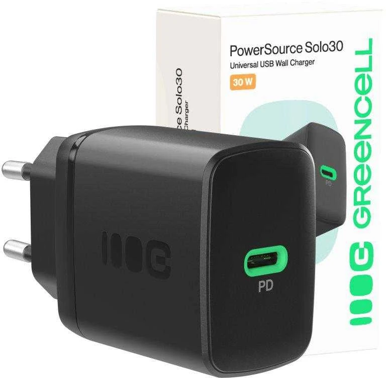 Green Cell Žalias Cell Greencell PowerSource Solo30 įkroviklis USB C juodas maitinimo adapteris 30 W maitinimo tiekimas