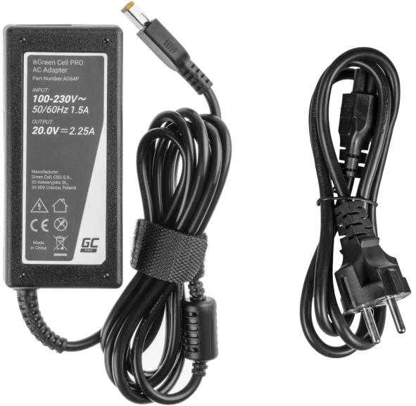 GREENCELL AD64P įkroviklis / kintamosios srovės adapteris Žalias Cell for Lenovo 20V 2.25A 45W Slim Tip