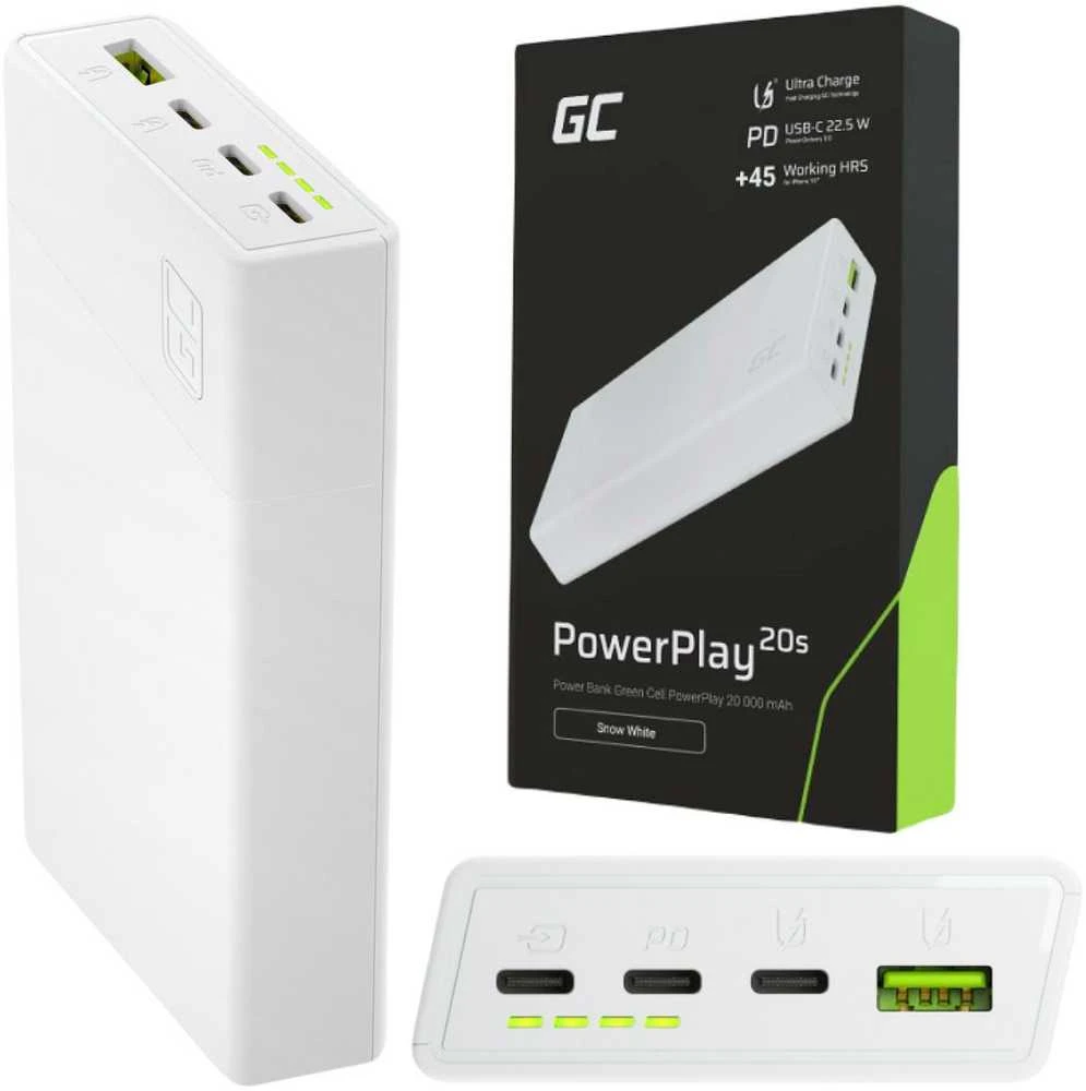 Green Cell Žalias Cell Žalias Cell Power Bank PowerPlay 20000mAh 22.5W - baltas