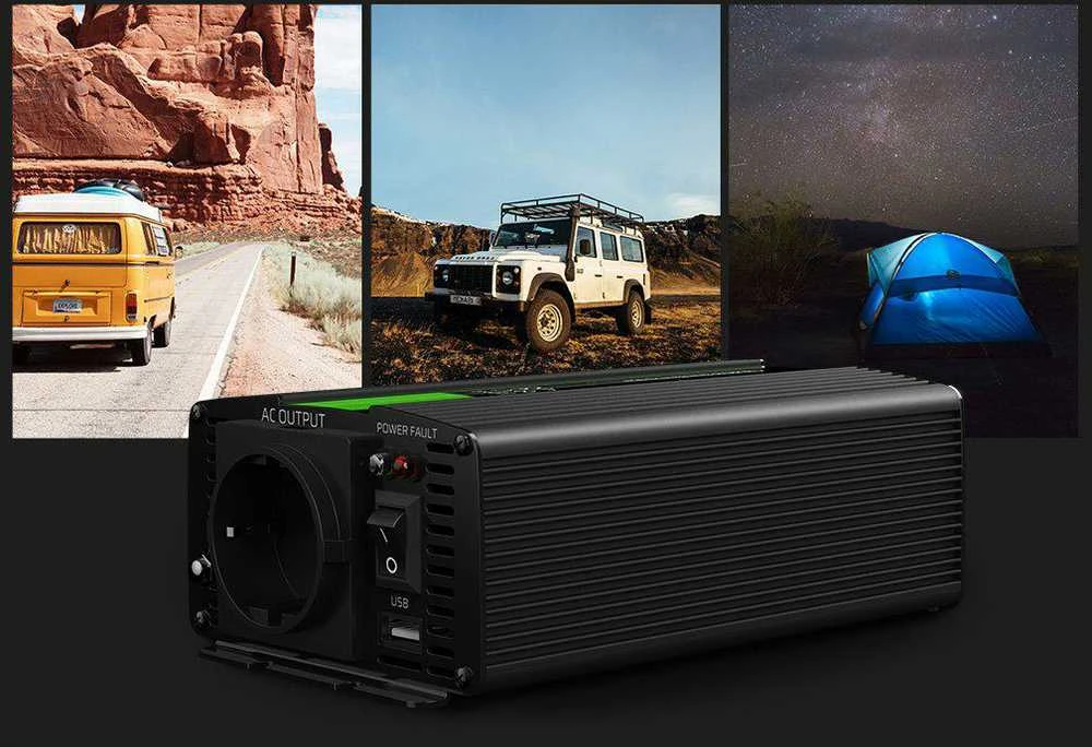 Green Cell Žalias Cell Inverteris 12V/230V 300W/600W sinusinė išėjimo įtampa Žalias Cell su UPS funkcija