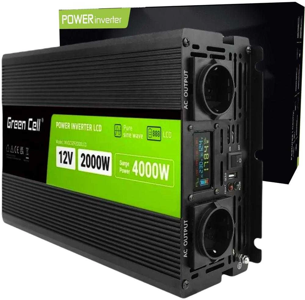 Maitinimo inverteris Green Cell PowerInverter LCD 12V–230V, 2000W/4000W
