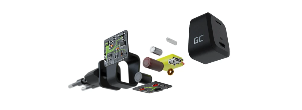 Green Cell Žalias Cell Žalias CELL Charger USB-C GaN GC PowerGaN 33W PD 3.0 QC 3.0 1x USB-C baltas