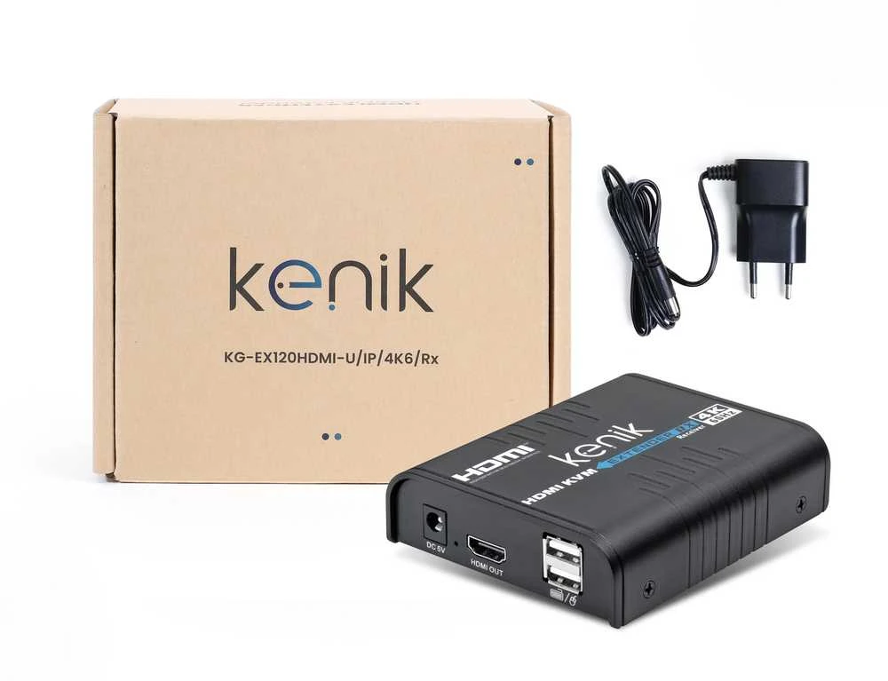 HDMI ilgintuvas-imtuvas Kenik KG-EX120HDMI-U/IP/4K6/Rx vaizdo įrašymo įrenginys + pelė per susuktą porą