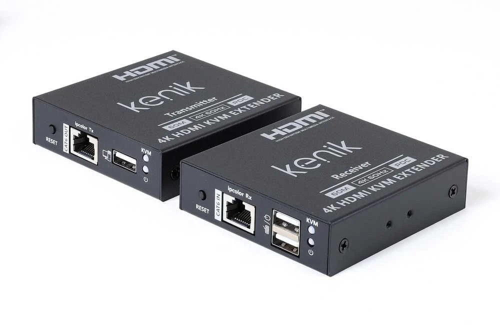 Kenik HDMI KVM ilgintuvo siųstuvas ir imtuvas su jungtimis