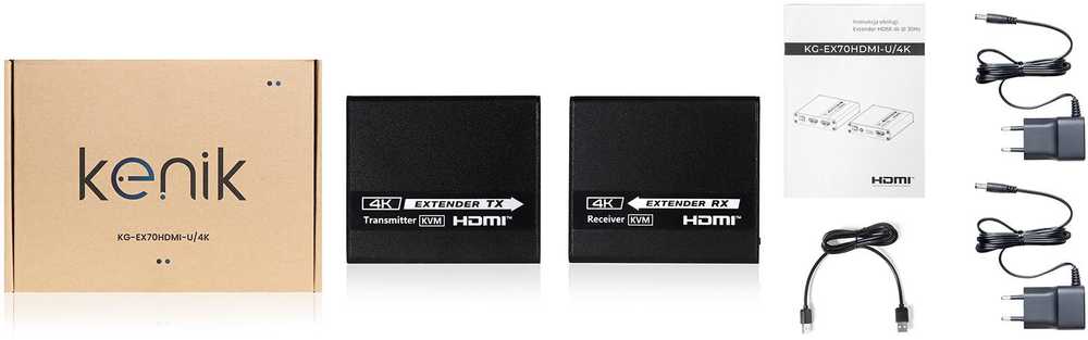 HDMI ilgintuvas Kenik KG-EX70HDMI-U/4K vaizdo + garso + pelė per vytos poros