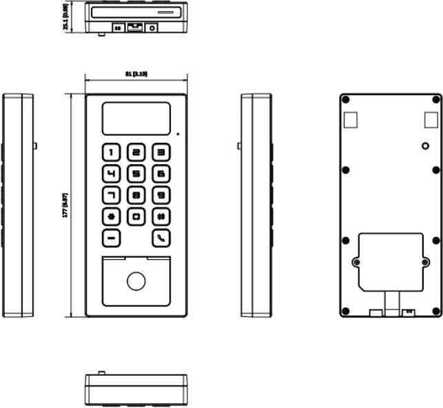 Hikvision DS-K1T502DBWX techninis brėžinys ir matmenys