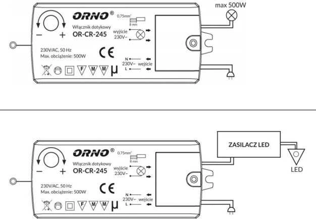 Orno Jutiklinis jungiklis, IP20, 500W