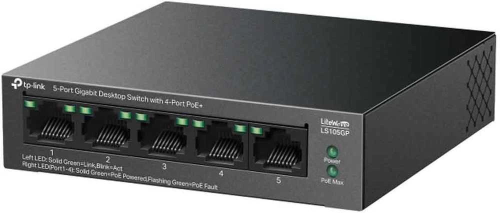 Šakotuvas TP-LINK | 5 prievadų Gigabit stalinio kompiuterio jungiklis su 4 prievadų PoE+ | LS105GP | Nevaldomas | Darbalaukis