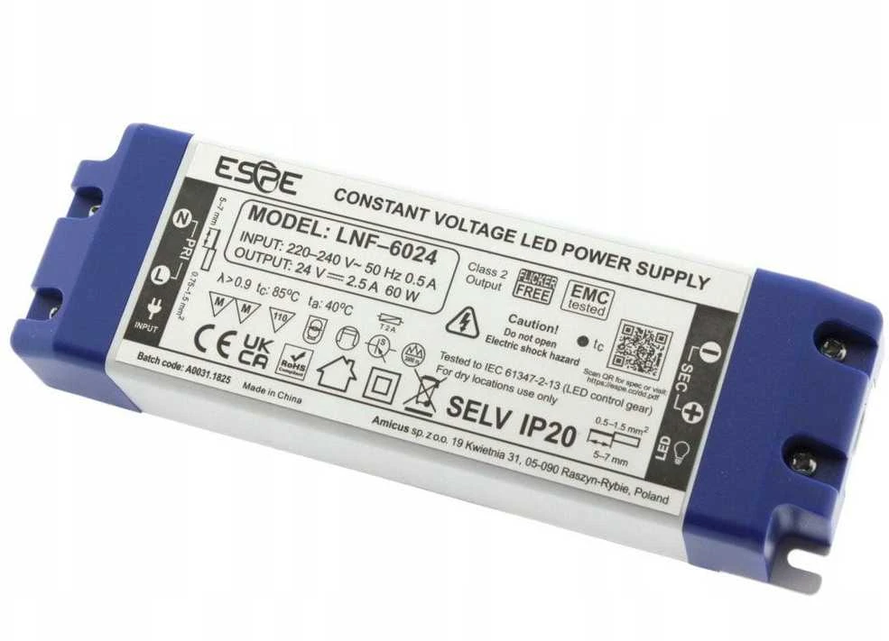 Maitinimo šaltinis eSPe ĮKROVIKLIS IMPULSOWY LED LNF-6024 24V/60W/2.5A IP20