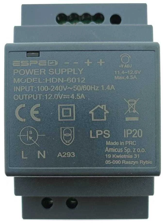 DIN bėgelio ESPE HDN-6012 12V/54W/4.5A JUNGIMO MAITINIMAS