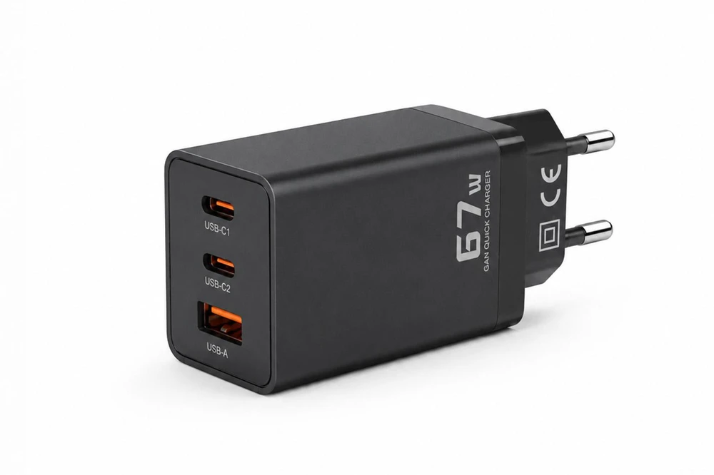 Įkroviklis jungiama į tinklą Voltage GaN Charger 67W PD 3.0 QC 3.0 USB-A 2x USB-C juoda