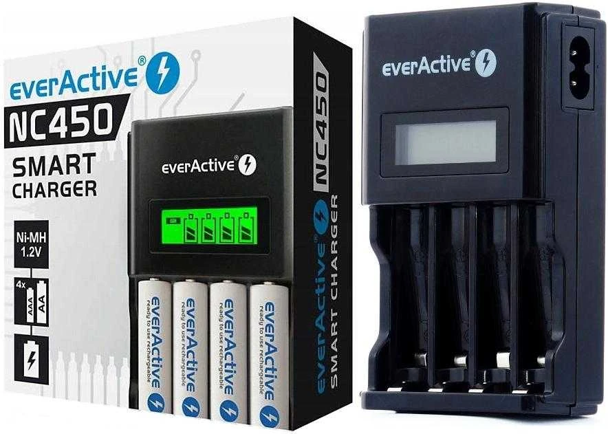 everActive automatinis AA/AAA elementų įkroviklis su LCD ekranu NC-450 Juodas