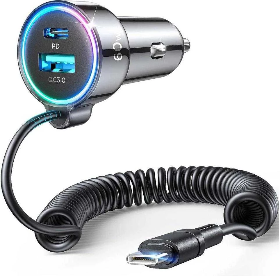 Įkroviklis automobilinis Joyroom (JR-CL07) 3IN1 (1xUSB, 1xUSB-C 1.6M 72W) su Type-C laidu juodas