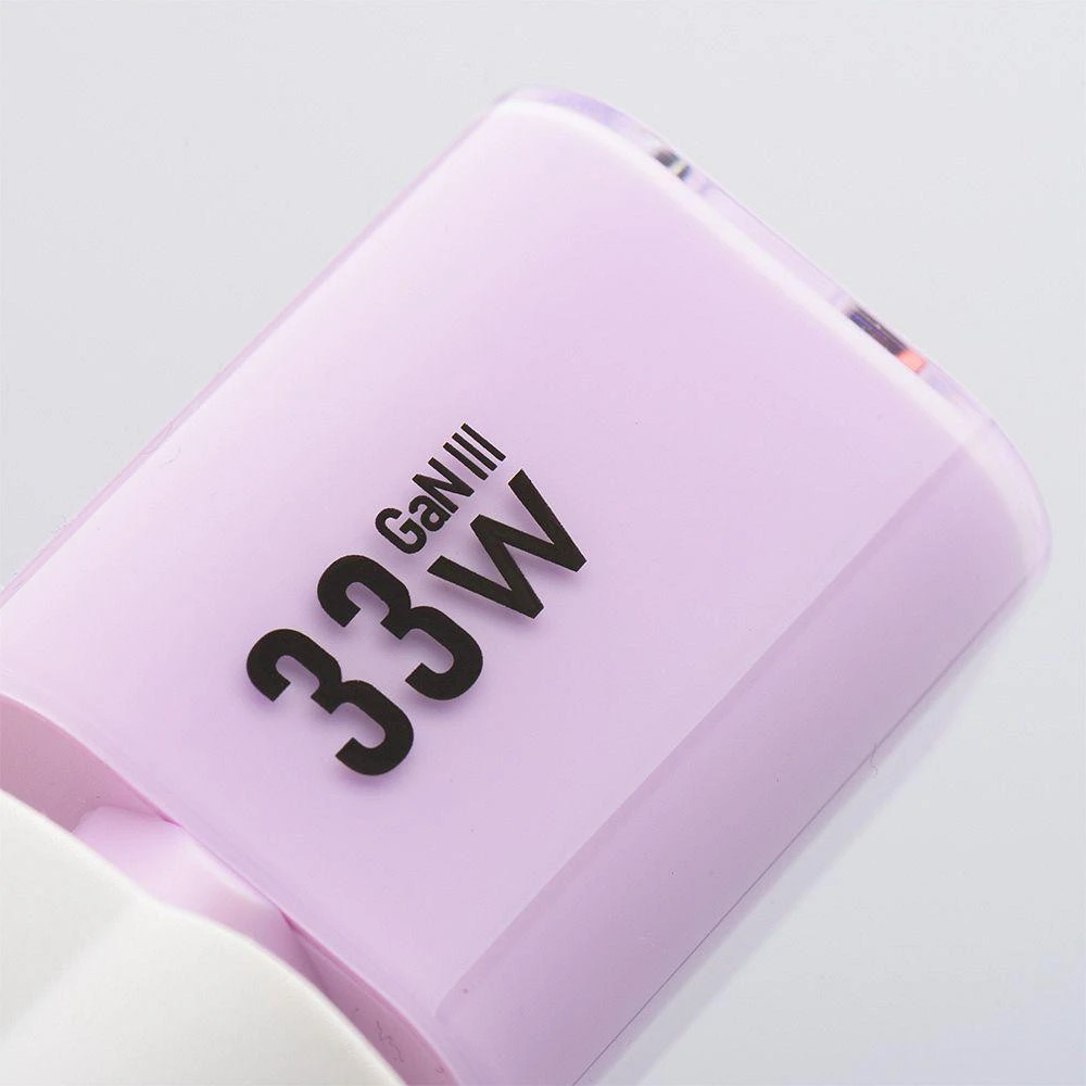Telefono įkroviklis Forcell F-Energy GaN III Crystal Color USB C + USB A QC4.0 PD 33W + silikoninis laidas USB C į USB C VT-41 violetinė 0INT