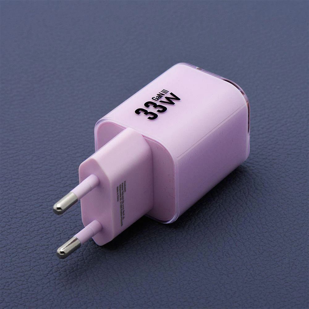 Telefono įkroviklis Forcell F-Energy GaN III Crystal Color USB C + USB A QC4.0 PD 33W + silikoninis laidas USB C į USB C VT-41 violetinė 0INT