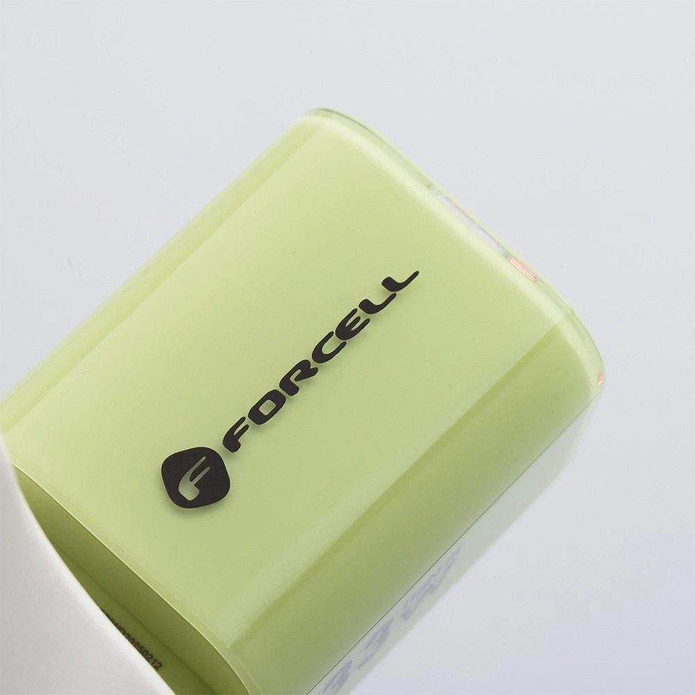 Telefono įkroviklis Forcell F-Energy GaN III Crystal Color USB C + USB A QC4.0 PD 33W + silikoninis laidas USB C į USB C VT-41 žalias