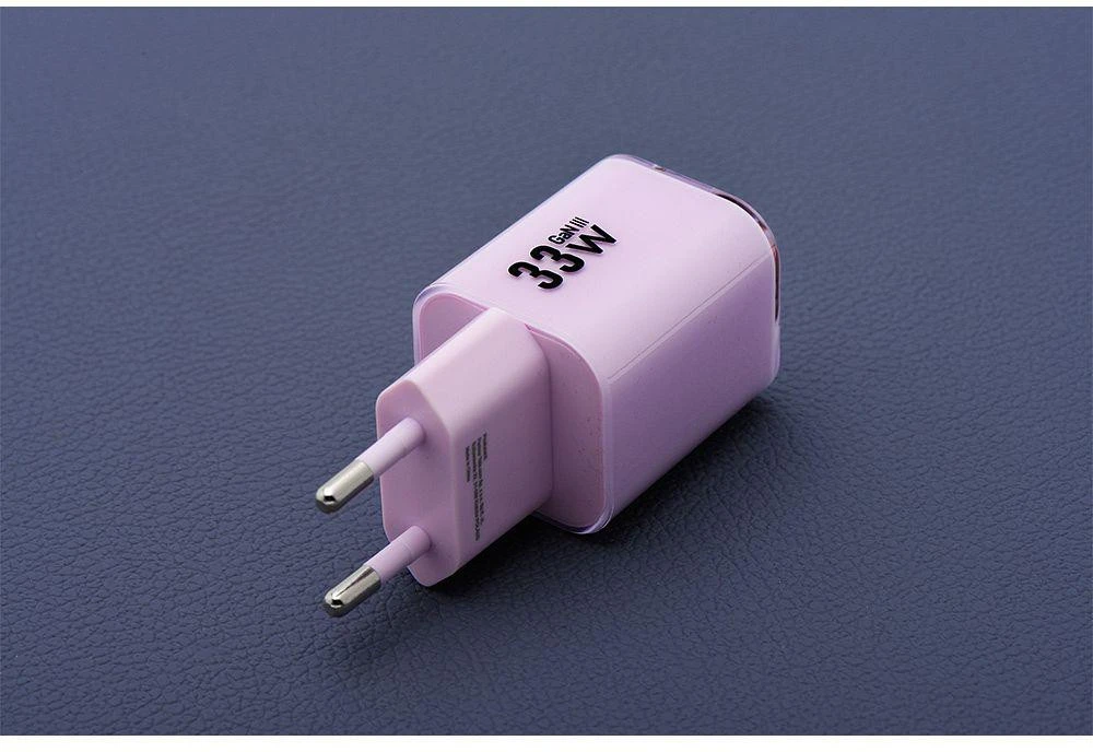 Telefono įkroviklis Forcell F-Energy GaN III Crystal Color USB C + USB A QC4.0 PD 33W + silikoninis laidas USB C į USB C VT-41 violetinė 0INT