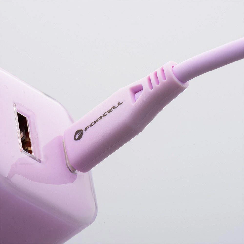 Telefono įkroviklis Forcell F-Energy GaN III Crystal Color USB C + USB A QC4.0 PD 33W + silikoninis laidas USB C į USB C VT-41 violetinė 0INT