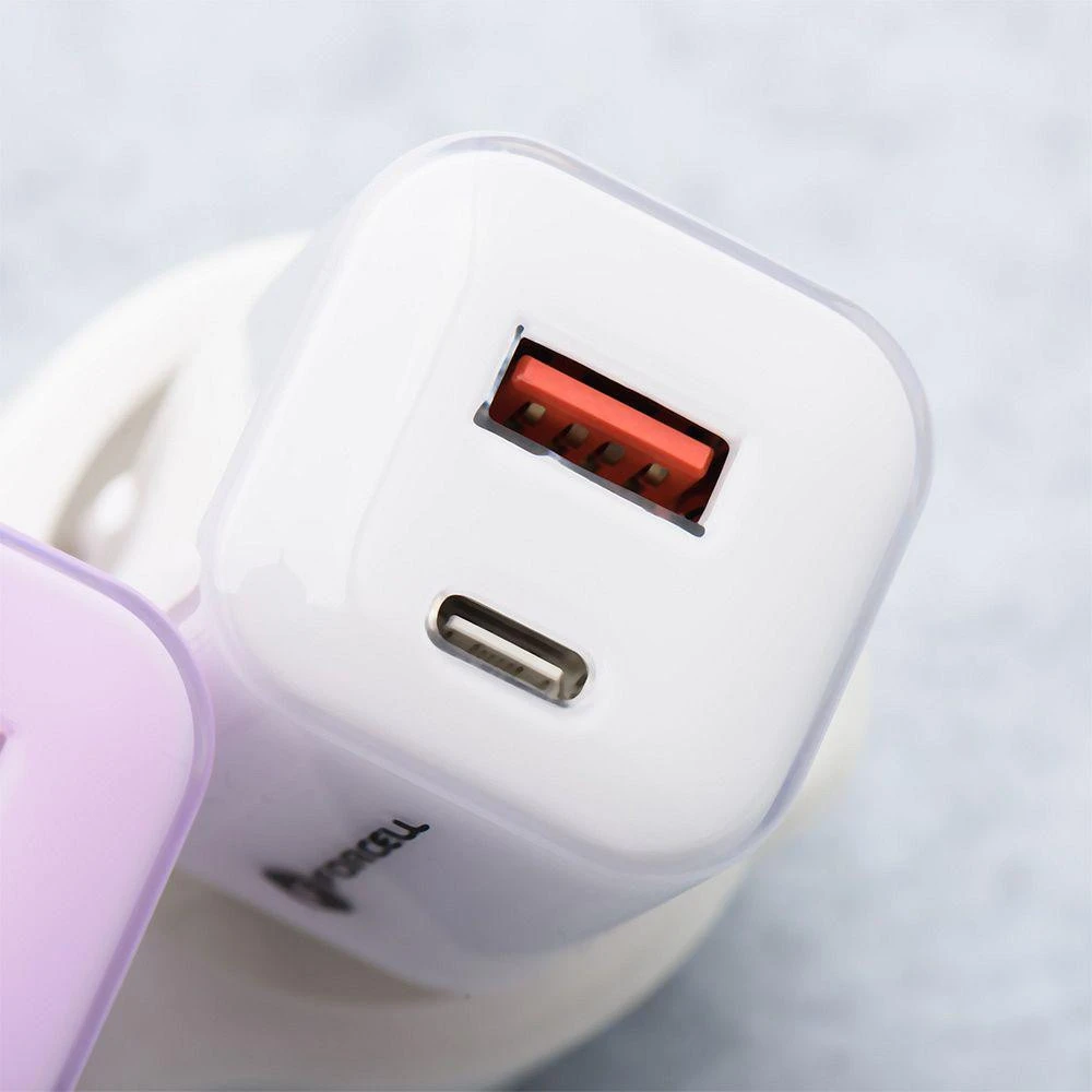 Telefono įkroviklis Forcell F-Energy GaN III Crystal Color USB C + USB A QC4.0 PD 33W + silikoninis laidas USB C į USB C VT-41 baltas 0INT