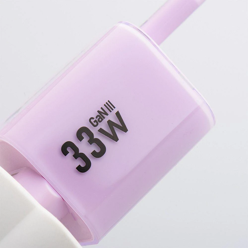 Telefono įkroviklis Forcell F-Energy GaN III Crystal Color USB C + USB A QC4.0 PD 33W + silikoninis laidas USB C į USB C VT-41 violetinė 0INT